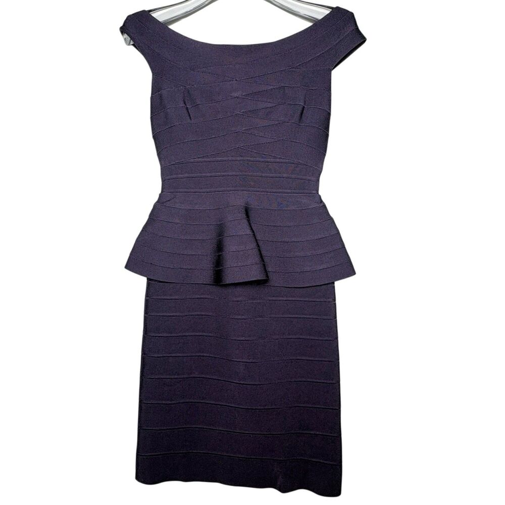 Herve Leger Dress Size XXS Bandage Magdalena Peplum Purple Bodycon Minimalist